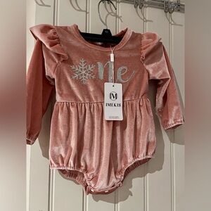 Pink Velvet Kids Bodysuit with Snowflake Design